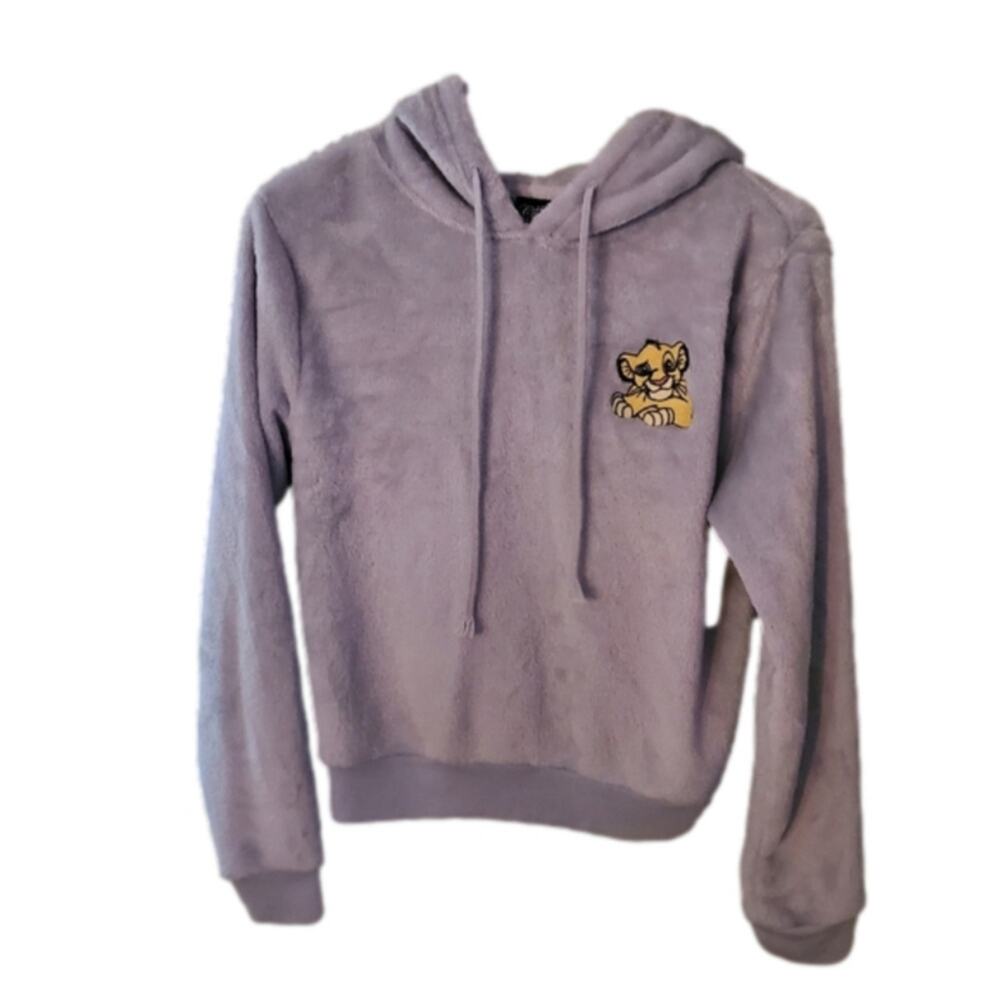 Light Gray Velvet Soft Embroidered Lion King Simba Hoodie Draw String Small